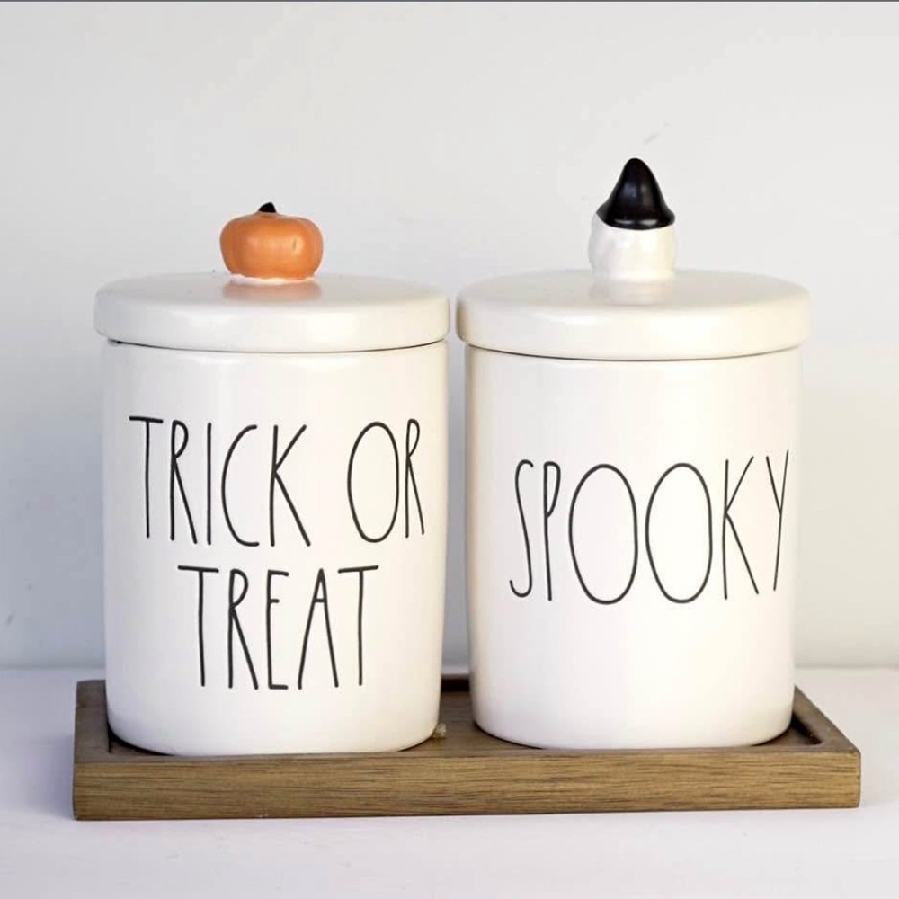 Rae Dunn Halloween Canister Duo on Tray — TRICK OR TREAT & SPOOKY